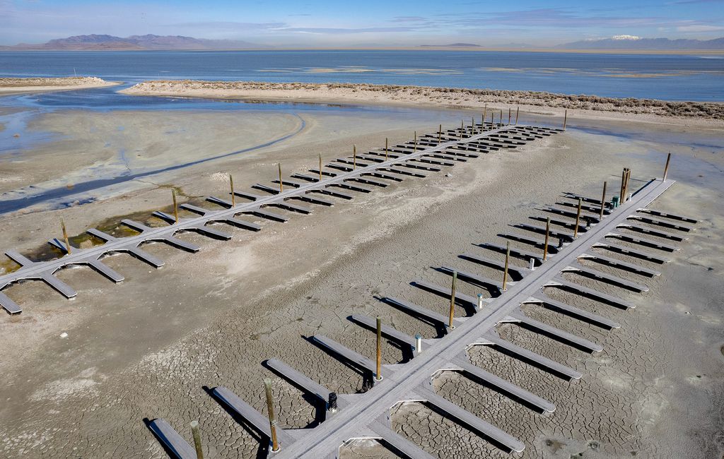 (Francisco Kjolseth | The Salt Lake Tribune) The boat marina on Antelope Island is rendered inoperable as The Great Salt Lake continues to shrink as seen on Tuesday, March 15, 2022. The U.S. Senate passed a bill on Thursday, July 28, 2022 that would fund research to help save the Great Salt Lake.